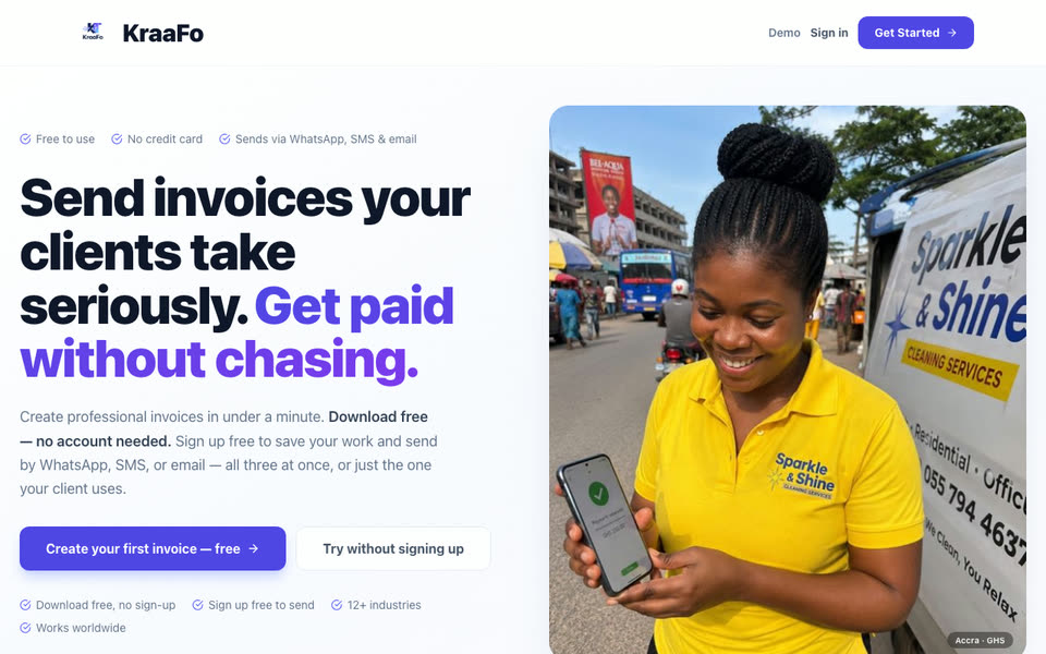 KraaFo homepage preview